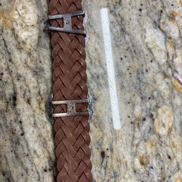 Vintage Canterbury Silver Heart Concho Woven Brown Leather Belt Sz M 34” main image 9